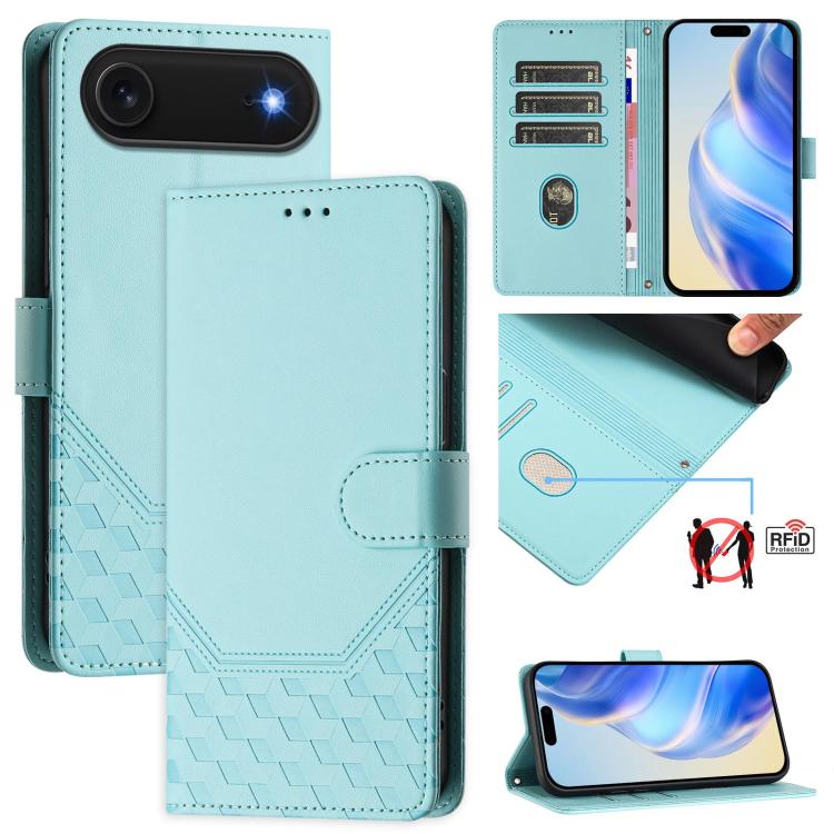 Étui en cuir gaufré nid d'abeille avec protection RFID, pour iPhone 17e / 16e, pour iPhone 17 Pro Max, pour iPhone 17 Pro, pour iPhone 17, pour iPhone Air, pour iPhone 16 Pro Max, pour iPhone 16 Pro, pour iPhone 16 Plus