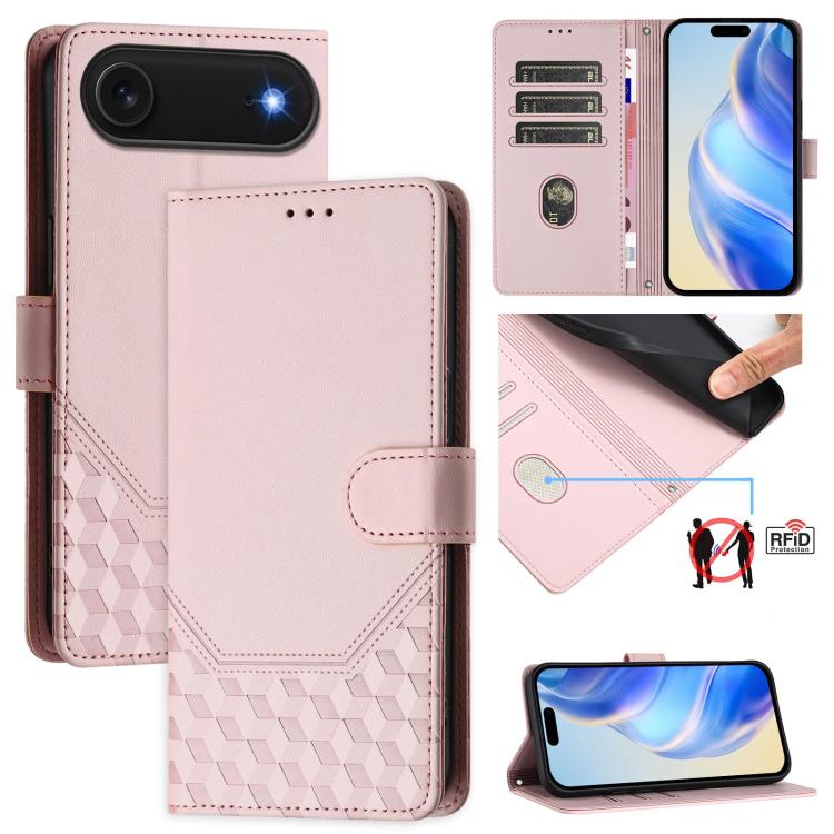 Étui en cuir gaufré nid d'abeille avec protection RFID, pour iPhone 17e / 16e, pour iPhone 17 Pro Max, pour iPhone 17 Pro, pour iPhone 17, pour iPhone Air, pour iPhone 16 Pro Max, pour iPhone 16 Pro, pour iPhone 16 Plus