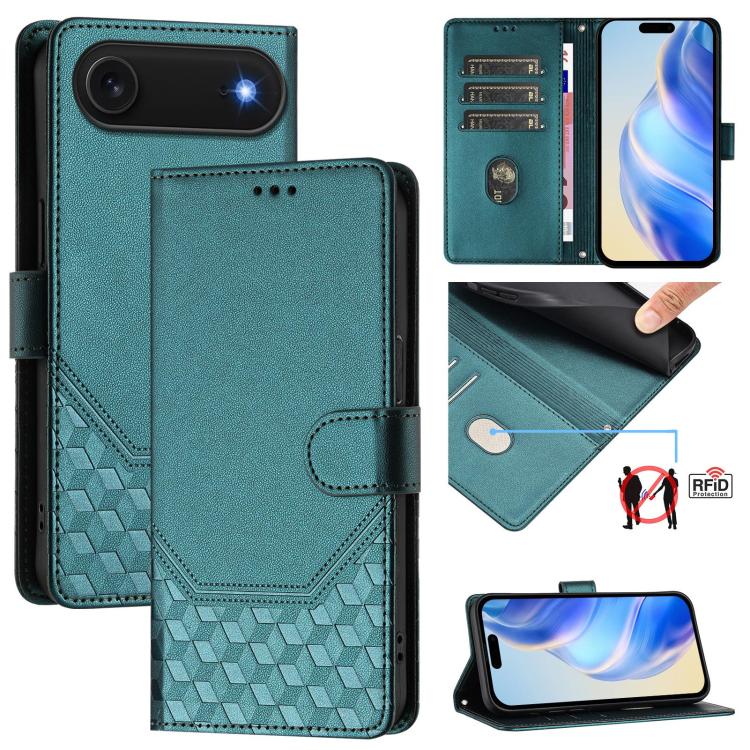 Étui en cuir gaufré nid d'abeille avec protection RFID, pour iPhone 17e / 16e, pour iPhone 17 Pro Max, pour iPhone 17 Pro, pour iPhone 17, pour iPhone Air, pour iPhone 16 Pro Max, pour iPhone 16 Pro, pour iPhone 16 Plus