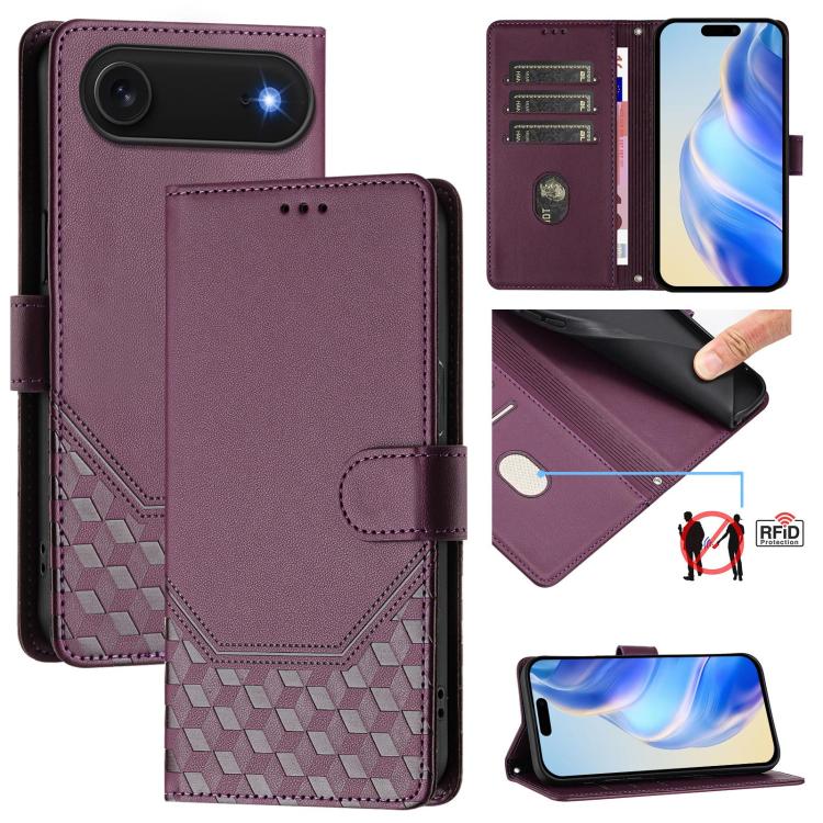 Étui en cuir gaufré nid d'abeille avec protection RFID, pour iPhone 17e / 16e, pour iPhone 17 Pro Max, pour iPhone 17 Pro, pour iPhone 17, pour iPhone Air, pour iPhone 16 Pro Max, pour iPhone 16 Pro, pour iPhone 16 Plus
