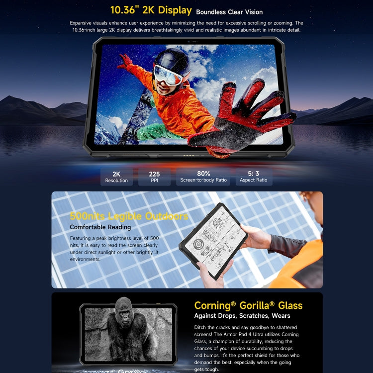 Tablette PC ultra-robuste Ulefone Armor Pad 4, écran 10,36 pouces Android 14 MediaTek Dimensity 6300 Octa Core Réseau 5G, prise UE, Armor Pad 4 Ultra