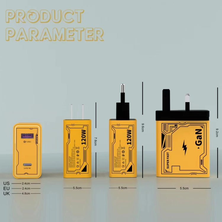 HX111 Chargeur ultra-rapide USB Type-C GaN 120W, prise US, prise EU, prise UK