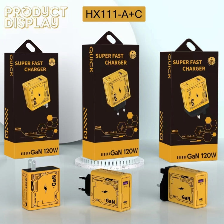 HX111 Chargeur ultra-rapide USB Type-C GaN 120W, prise US, prise EU, prise UK