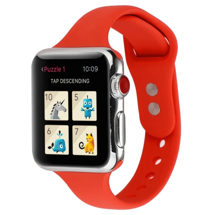 Thin Silicone Double Buckle Replacement Wrist Strap, For Apple Watch Series 7 41mm / 6 & SE & 5 & 4 40mm / 3 & 2 & 1 38mm, For Apple Watch Series 8&7 41mm / SE 2&6&SE&5&4 40mm / 3&2&1 38mm