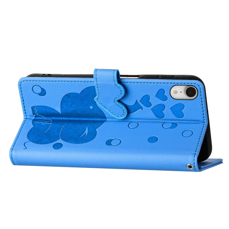 Coque de Téléphone en Cuir Gaufré Éléphant de Dessin Animé, Pour iPhone XR, Pour iPhone XS Max, Pour iPhone 8 Plus / 7 Plus