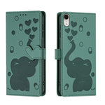 Coque de Téléphone en Cuir Gaufré Éléphant de Dessin Animé, Pour iPhone XR, Pour iPhone XS Max, Pour iPhone 8 Plus / 7 Plus