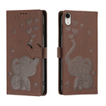 Coque de Téléphone en Cuir Gaufré Éléphant de Dessin Animé, Pour iPhone XR, Pour iPhone XS Max, Pour iPhone 8 Plus / 7 Plus
