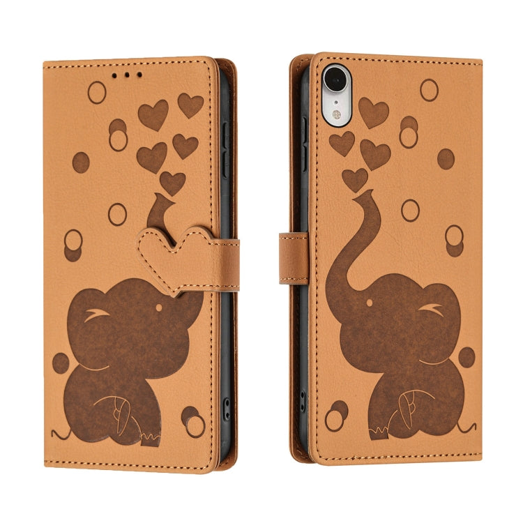 Coque de Téléphone en Cuir Gaufré Éléphant de Dessin Animé, Pour iPhone XR, Pour iPhone XS Max, Pour iPhone 8 Plus / 7 Plus