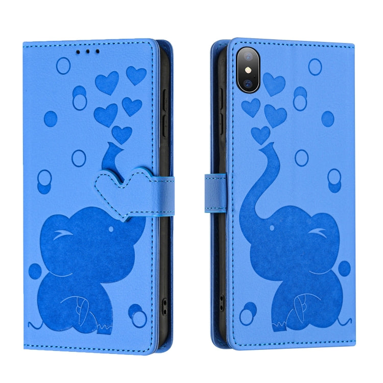 Coque de Téléphone en Cuir Gaufré Éléphant de Dessin Animé, Pour iPhone XR, Pour iPhone XS Max, Pour iPhone 8 Plus / 7 Plus