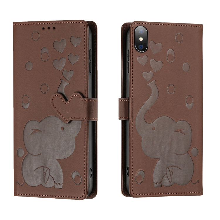 Coque de Téléphone en Cuir Gaufré Éléphant de Dessin Animé, Pour iPhone XR, Pour iPhone XS Max, Pour iPhone 8 Plus / 7 Plus