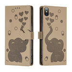 Coque de Téléphone en Cuir Gaufré Éléphant de Dessin Animé, Pour iPhone XR, Pour iPhone XS Max, Pour iPhone 8 Plus / 7 Plus