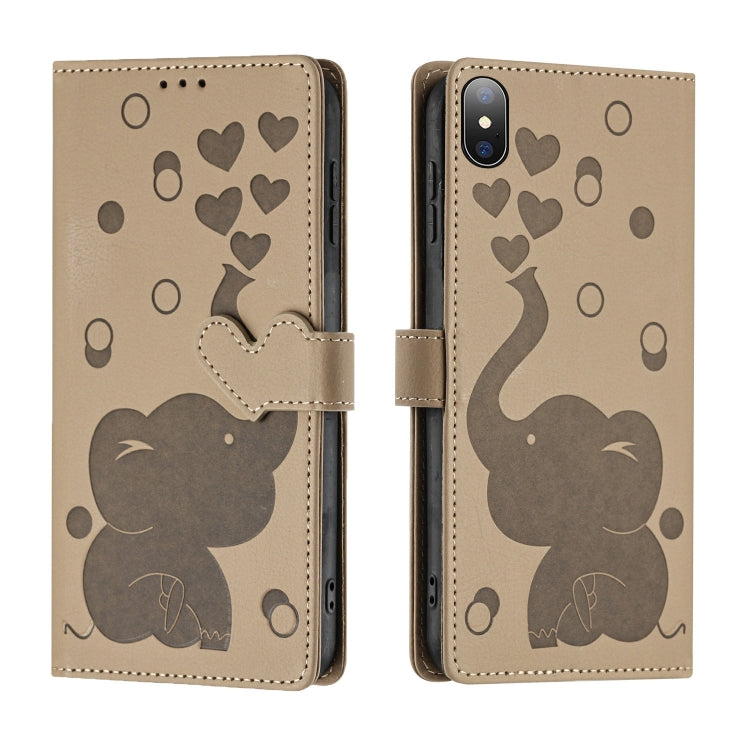 Coque de Téléphone en Cuir Gaufré Éléphant de Dessin Animé, Pour iPhone XR, Pour iPhone XS Max, Pour iPhone 8 Plus / 7 Plus