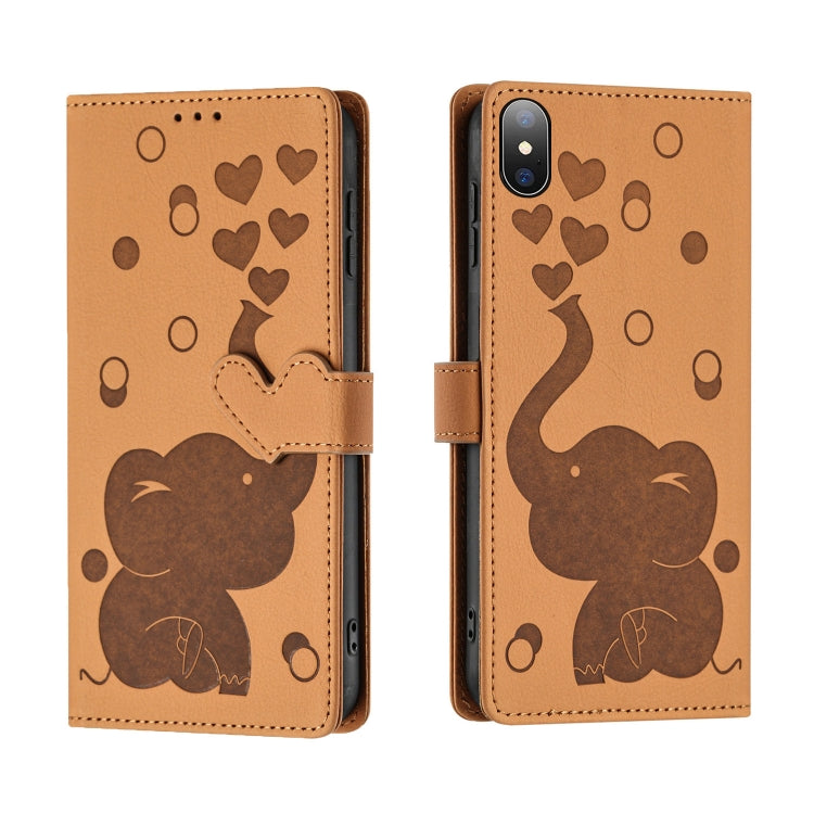 Coque de Téléphone en Cuir Gaufré Éléphant de Dessin Animé, Pour iPhone XR, Pour iPhone XS Max, Pour iPhone 8 Plus / 7 Plus