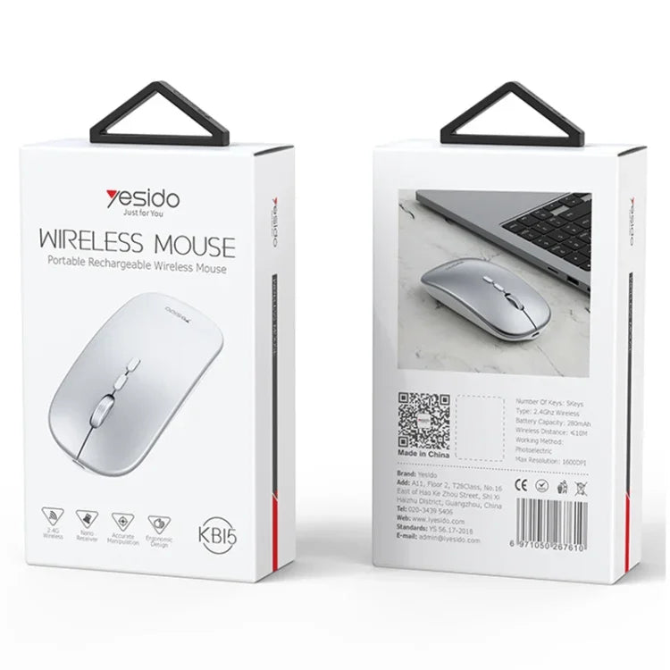 Yesido KB15 Souris Optique Sans Fil Rechargeable Slim 2.4G, KB15