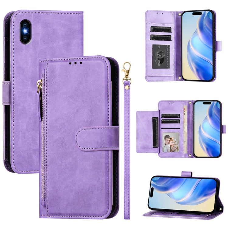 Étui de téléphone en cuir avec fermeture éclair et plusieurs emplacements pour cartes, pour iPhone 11 Pro Max, pour iPhone 11, pour iPhone 11 Pro, pour iPhone X / XS, pour iPhone XR, pour iPhone XS Max, pour iPhone 8 Plus / 7 Plus