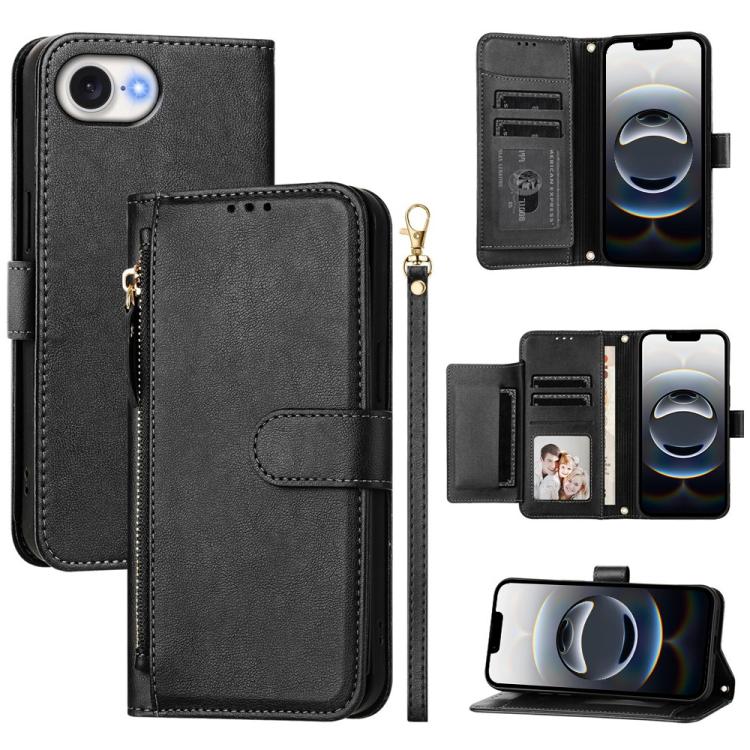 Étui portefeuille zippé en cuir avec plusieurs fentes pour cartes, Pour iPhone 17e / 16e, Pour iPhone 17 Pro Max, Pour iPhone 17 Pro, Pour iPhone 17, Pour iPhone Air, Pour iPhone 16 Pro Max, Pour iPhone 16 Pro, Pour iPhone 16 Plus