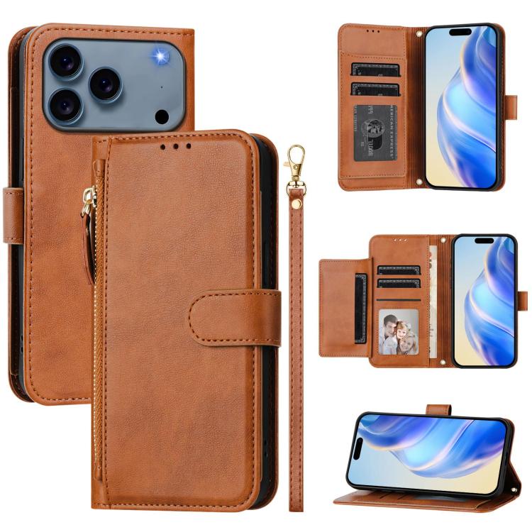 Étui portefeuille zippé en cuir avec plusieurs fentes pour cartes, Pour iPhone 17e / 16e, Pour iPhone 17 Pro Max, Pour iPhone 17 Pro, Pour iPhone 17, Pour iPhone Air, Pour iPhone 16 Pro Max, Pour iPhone 16 Pro, Pour iPhone 16 Plus