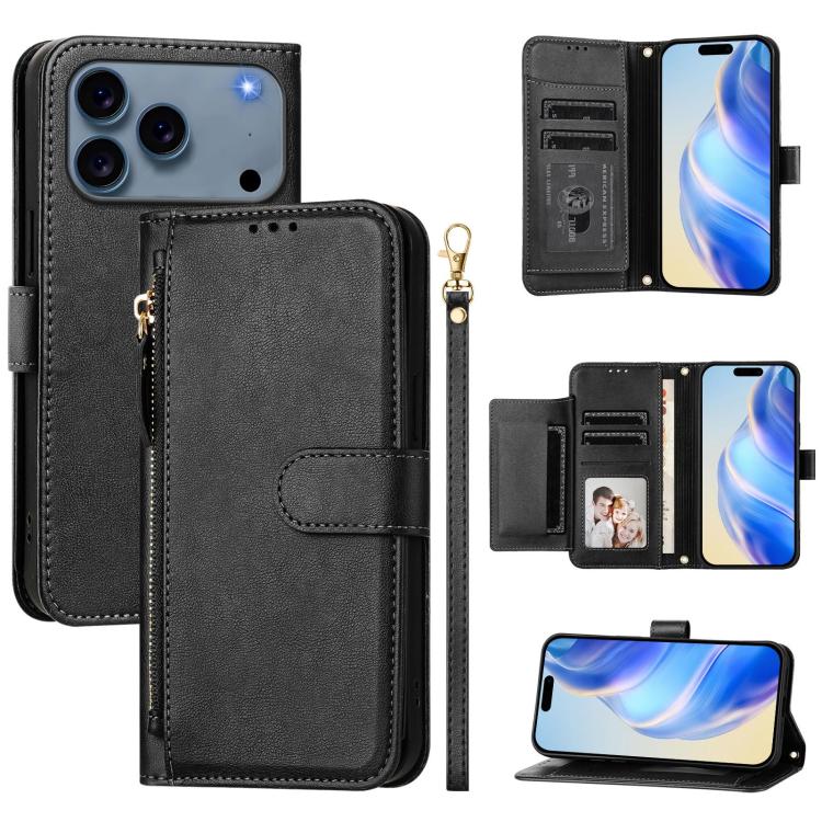 Étui portefeuille zippé en cuir avec plusieurs fentes pour cartes, Pour iPhone 17e / 16e, Pour iPhone 17 Pro Max, Pour iPhone 17 Pro, Pour iPhone 17, Pour iPhone Air, Pour iPhone 16 Pro Max, Pour iPhone 16 Pro, Pour iPhone 16 Plus