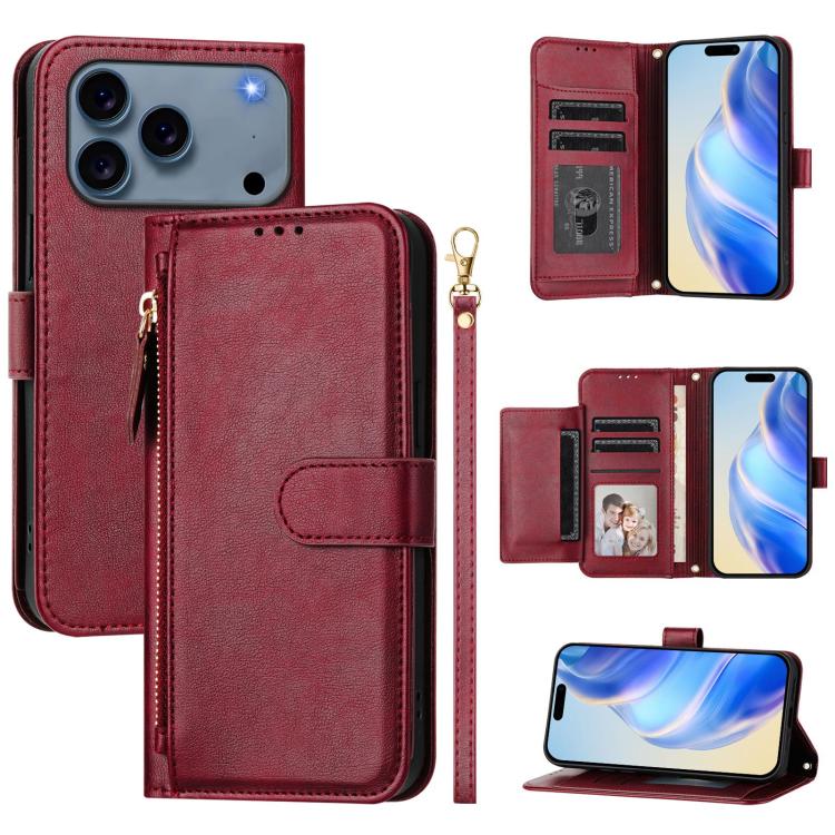Étui portefeuille zippé en cuir avec plusieurs fentes pour cartes, Pour iPhone 17e / 16e, Pour iPhone 17 Pro Max, Pour iPhone 17 Pro, Pour iPhone 17, Pour iPhone Air, Pour iPhone 16 Pro Max, Pour iPhone 16 Pro, Pour iPhone 16 Plus