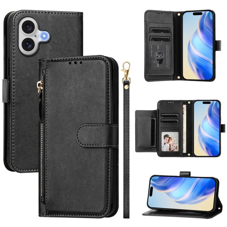 Étui portefeuille zippé en cuir avec plusieurs fentes pour cartes, Pour iPhone 17e / 16e, Pour iPhone 17 Pro Max, Pour iPhone 17 Pro, Pour iPhone 17, Pour iPhone Air, Pour iPhone 16 Pro Max, Pour iPhone 16 Pro, Pour iPhone 16 Plus