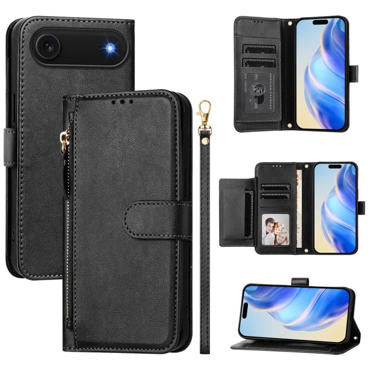 Étui portefeuille zippé en cuir avec plusieurs fentes pour cartes, Pour iPhone 17e / 16e, Pour iPhone 17 Pro Max, Pour iPhone 17 Pro, Pour iPhone 17, Pour iPhone Air, Pour iPhone 16 Pro Max, Pour iPhone 16 Pro, Pour iPhone 16 Plus