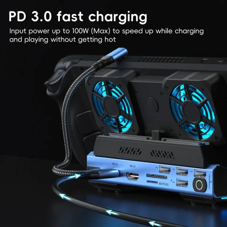 Station d'accueil de jeu USB-C 9 en 1 YCE-V279A avec ventilateur détachable, 9 en 1