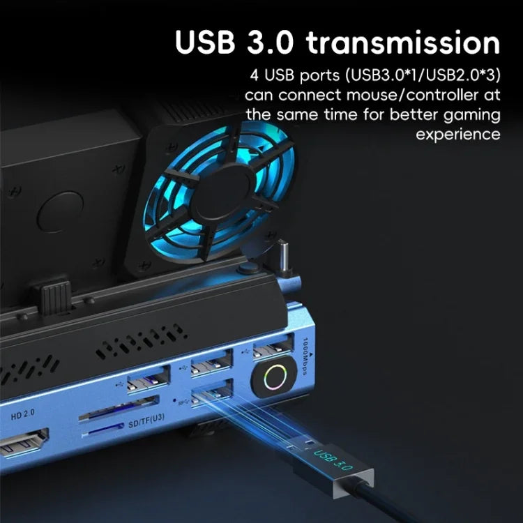 Station d'accueil de jeu USB-C 9 en 1 YCE-V279A avec ventilateur détachable, 9 en 1