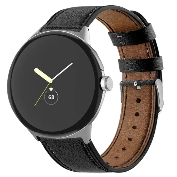 Bracelet de montre en cuir véritable à bout rond, pour Google Pixel Watch 4 / Watch 3 45 mm