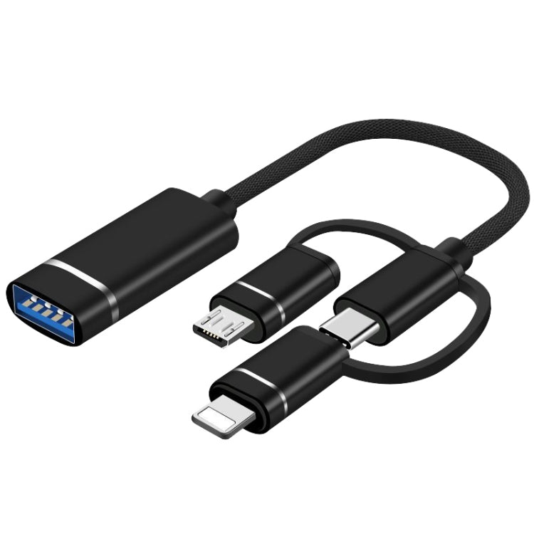 Adaptateur OTG 3 en 1 USB femelle vers Micro USB, Type-C, 8 broches mâle