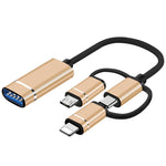 Adaptateur OTG 3 en 1 USB femelle vers Micro USB, Type-C, 8 broches mâle