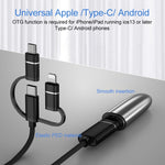 Adaptateur OTG 3 en 1 USB femelle vers Micro USB, Type-C, 8 broches mâle