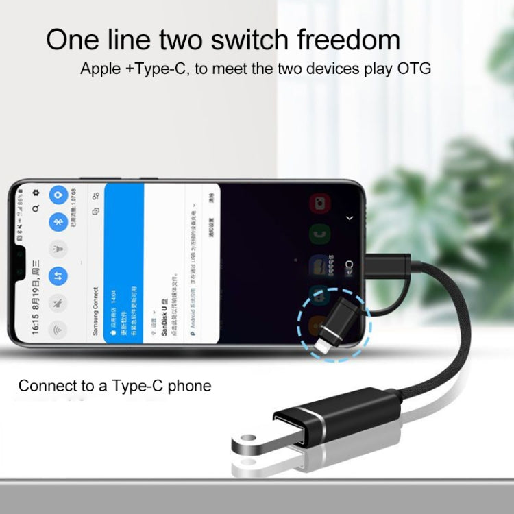 Adaptateur OTG 3 en 1 USB femelle vers Micro USB, Type-C, 8 broches mâle