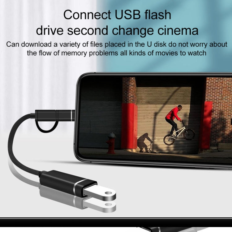 Adaptateur OTG 3 en 1 USB femelle vers Micro USB, Type-C, 8 broches mâle
