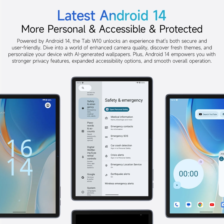 Ulefone Tab W10 Tablette WiFi, Android 14 10,1 pouces Unisoc T606 Octa Core, prise UE, Tab W10