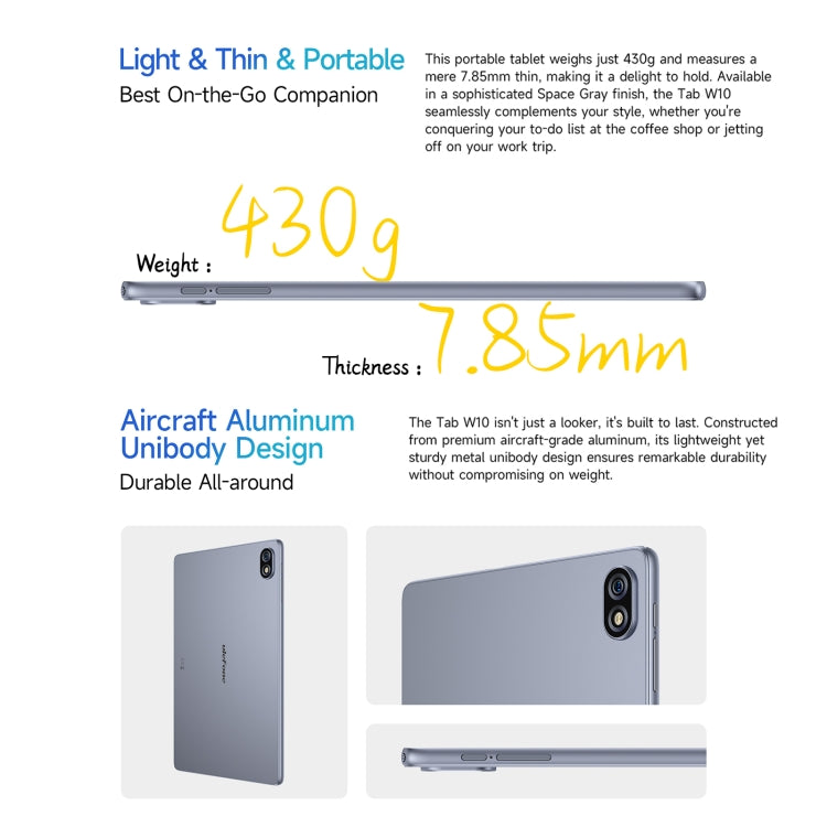 Ulefone Tab W10 Tablette WiFi, Android 14 10,1 pouces Unisoc T606 Octa Core, prise UE, Tab W10