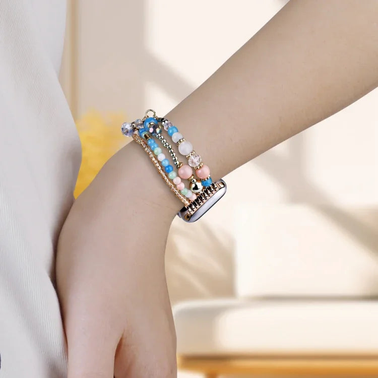Bracelet de montre à quatre rangs de perles en cuivre, compatible avec Apple Watch 46 mm / 49 mm / 45 mm / 44 mm et Apple Watch 42 mm / 41 mm / 40 mm / 38 mm.