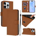 Coque de téléphone en cuir couleur unie avec lanière, pour iPhone 16 Pro, pour iPhone 16 Plus