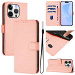 Coque de téléphone en cuir couleur unie avec lanière, pour iPhone 16 Pro, pour iPhone 16 Plus
