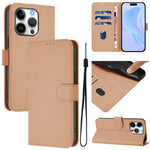 Coque de téléphone en cuir couleur unie avec lanière, pour iPhone 16 Pro, pour iPhone 16 Plus