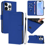 Coque de téléphone en cuir couleur unie avec lanière, pour iPhone 16 Pro, pour iPhone 16 Plus