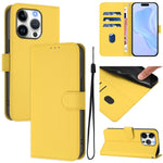 Coque de téléphone en cuir couleur unie avec lanière, pour iPhone 16 Pro, pour iPhone 16 Plus