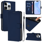 Coque de téléphone en cuir couleur unie avec lanière, pour iPhone 16 Pro, pour iPhone 16 Plus