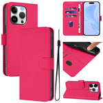 Coque de téléphone en cuir couleur unie avec lanière, pour iPhone 16 Pro, pour iPhone 16 Plus