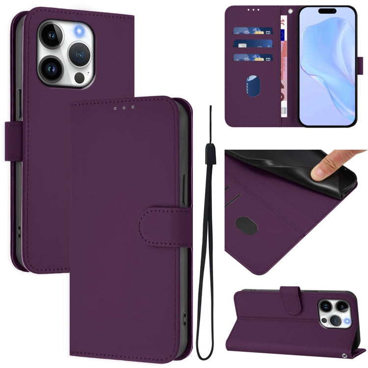 Coque de téléphone en cuir couleur unie avec lanière, pour iPhone 16 Pro, pour iPhone 16 Plus