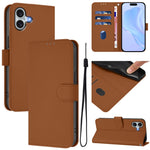Coque de téléphone en cuir couleur unie avec lanière, pour iPhone 16 Pro, pour iPhone 16 Plus