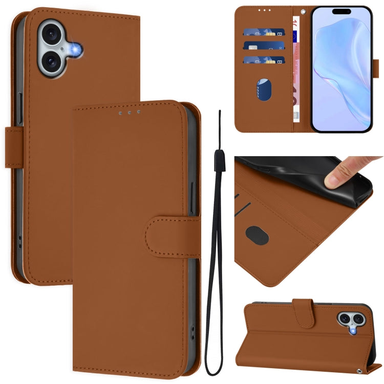 Coque de téléphone en cuir couleur unie avec lanière, pour iPhone 16 Pro, pour iPhone 16 Plus
