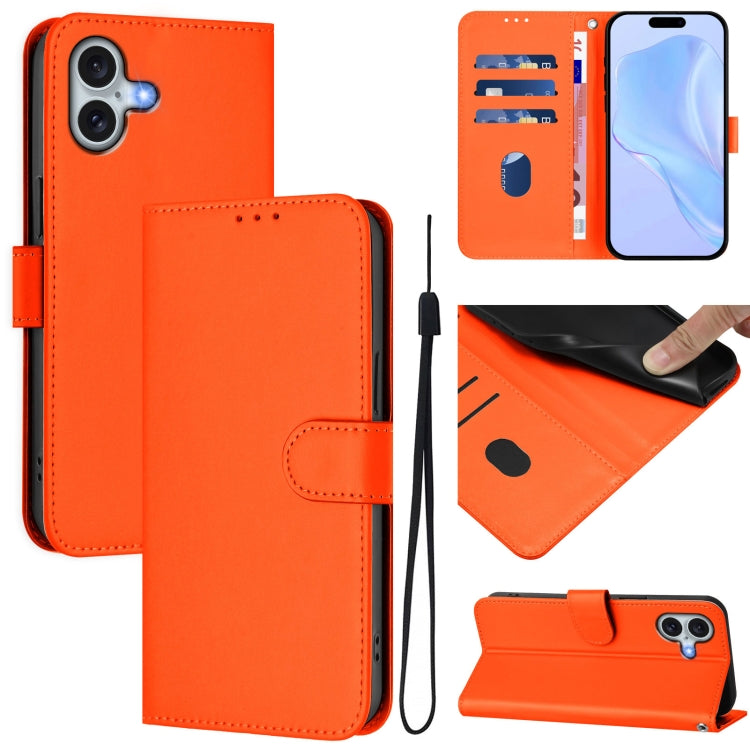 Coque de téléphone en cuir couleur unie avec lanière, pour iPhone 16 Pro, pour iPhone 16 Plus
