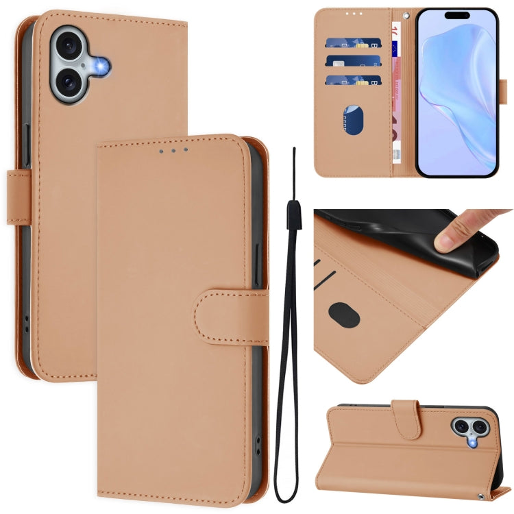 Coque de téléphone en cuir couleur unie avec lanière, pour iPhone 16 Pro, pour iPhone 16 Plus