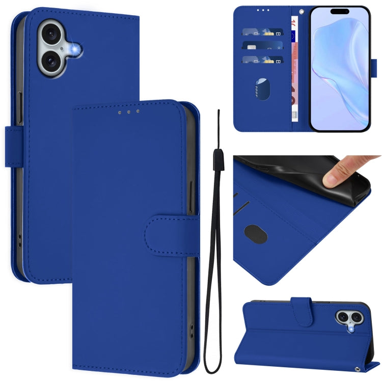 Coque de téléphone en cuir couleur unie avec lanière, pour iPhone 16 Pro, pour iPhone 16 Plus