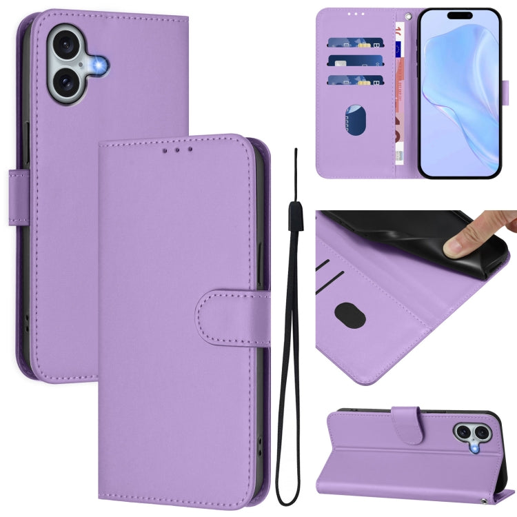 Coque de téléphone en cuir couleur unie avec lanière, pour iPhone 16 Pro, pour iPhone 16 Plus